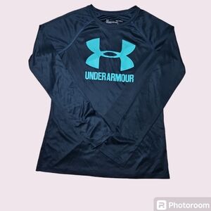Under Armour Girls Long Sleeve Heatgear Shirt Blue Teal Size Large